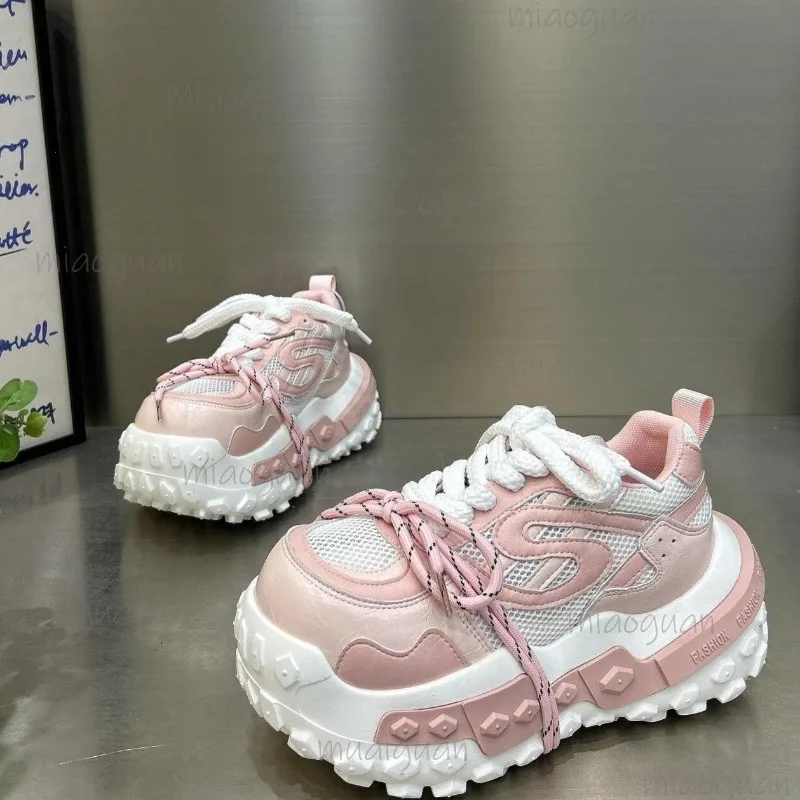 Фото Женские массивные кроссовки на платформе в стиле Dad Sneakers, дышащие, сетчатые, на шнуровке, с толстой подошвой, для уличной моды, повседневные, спортивные, Zapatillas De Mujer №2