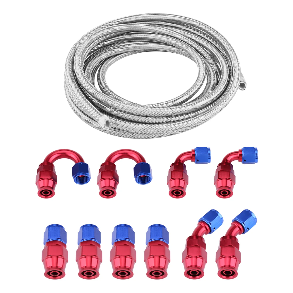 

AN8 Fitting Kit Stainless Steel PTFE Braided Oil Fuel Hose Line with End 20FT