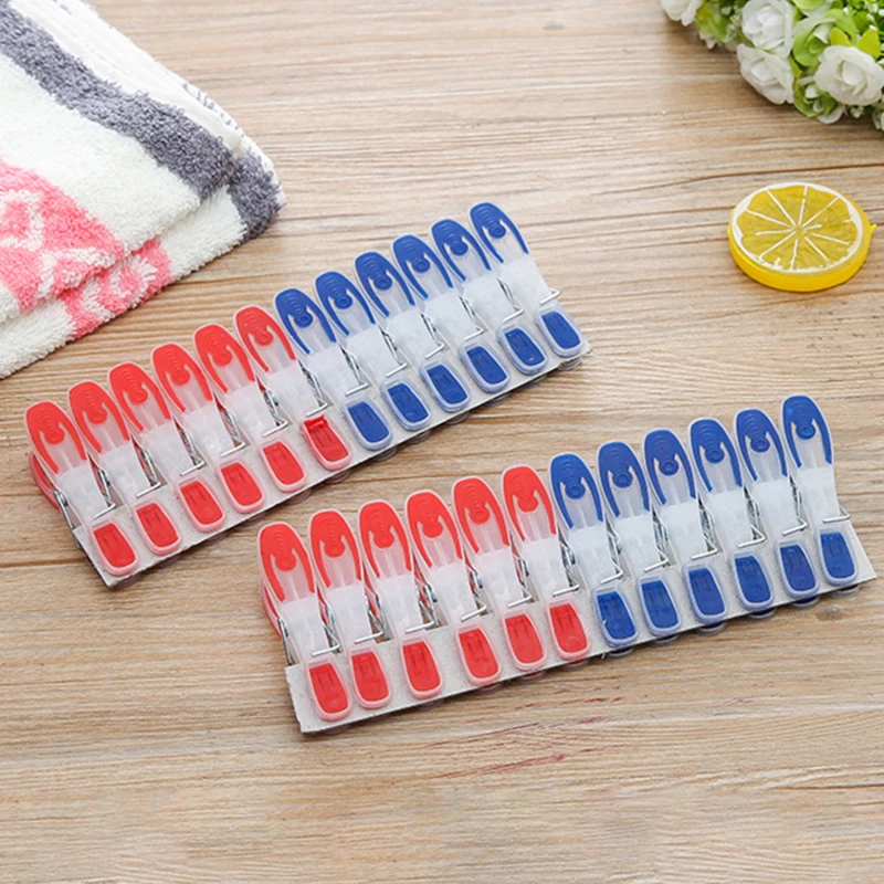 

24 PCS Red Blue Household Essentials Clothespins Non-slip Windproof Laundry Clips Photo Paper Clips For Underwear Socks Drying