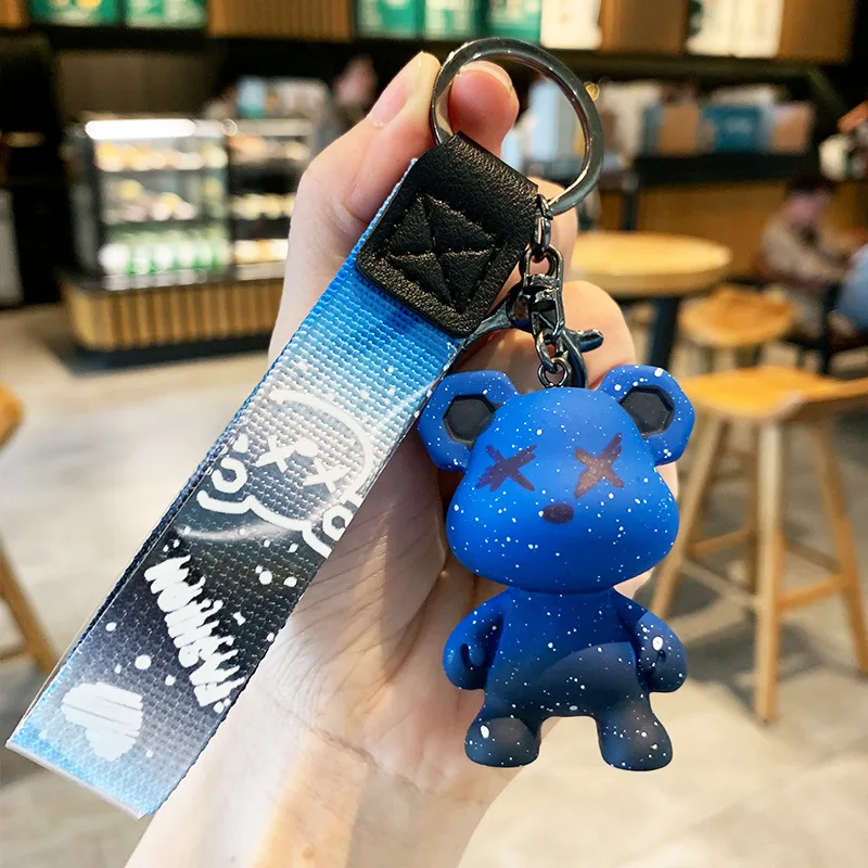 

Fashion Resin Color Changing Bear Metal Ring Key Buckle Gift Cute Cartoon Doll Creative Car Supplies Couple Bag Jewelry Pendant