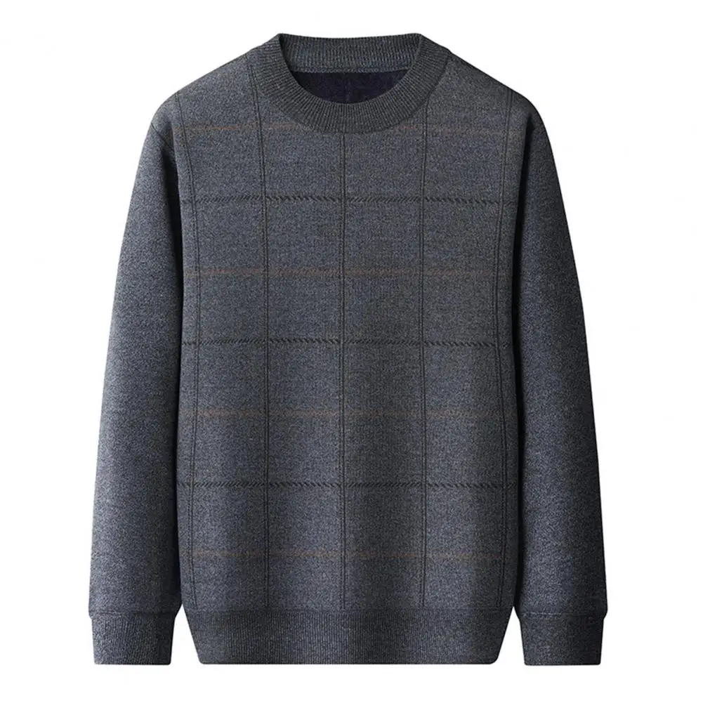 Мужской свитер с круглым вырезом длинным рукавом флисовой подкладкой и