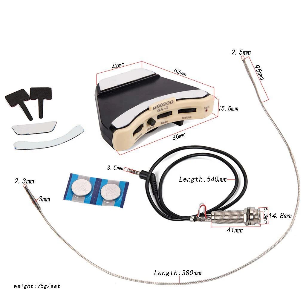 

Acoustic Guitar Soundhole Preamp Piezo 3 Band Pickup Eq With Microphone