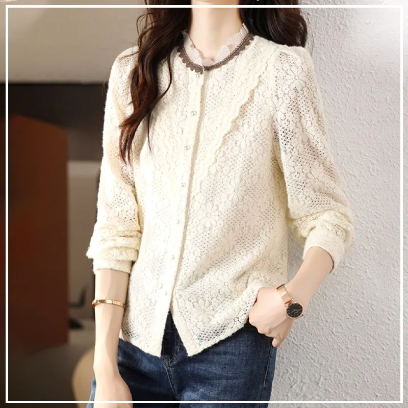 Женский кружевной топ с воротником-стойкой в Корейском стиле продвинутым