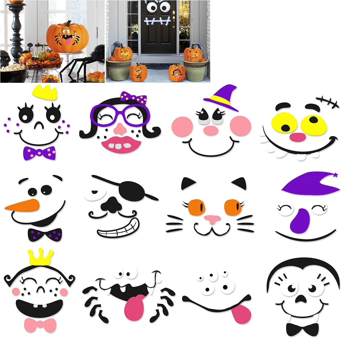 

Unomor 2 Sets Stickers 12-Design Expression EVA Pumpkin Decals for Celebration