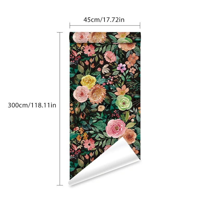 

Виниловые обои JIFFDIFF с зелеными листьями и розовыми цветами