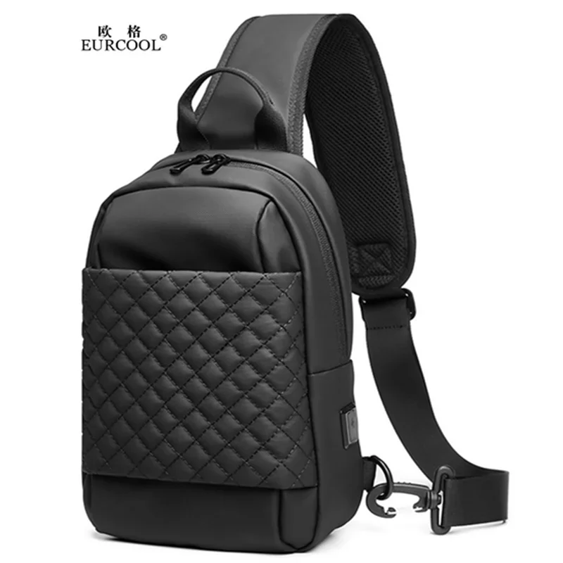 Сумка-мессенджер EURCOOL Мужская черная Водонепроницаемая Сумочка через плечо для
