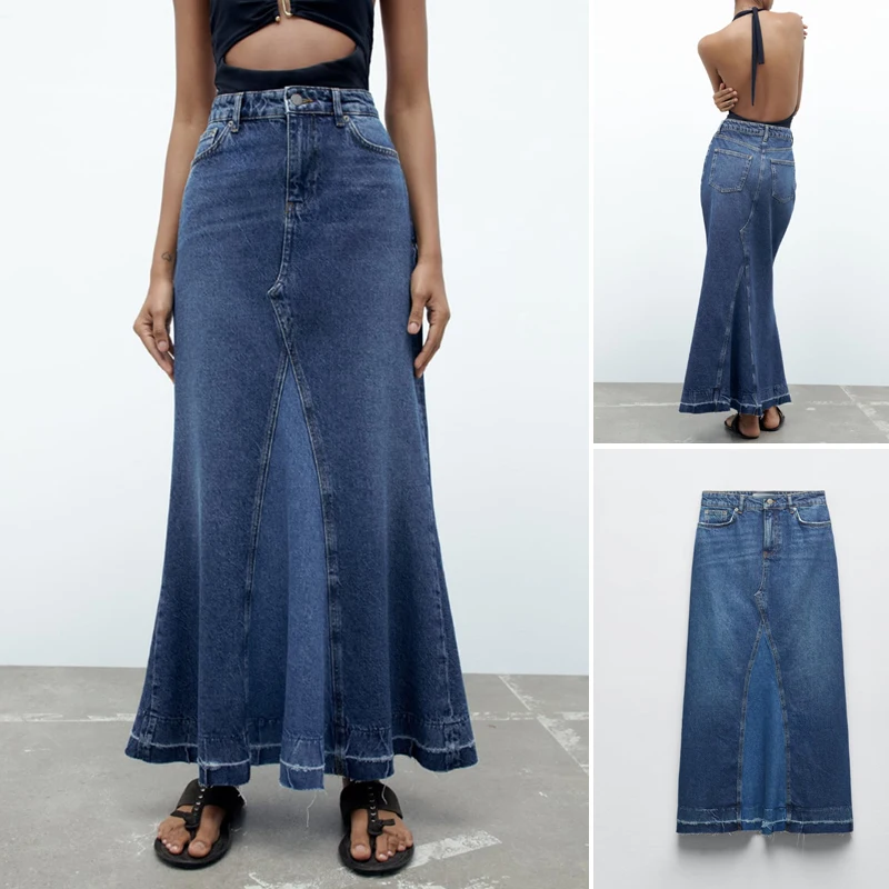 

High waisted fishtail skirt for women's clothing design feels foreign and versatile, showing a slim denim skirt with a buttocks