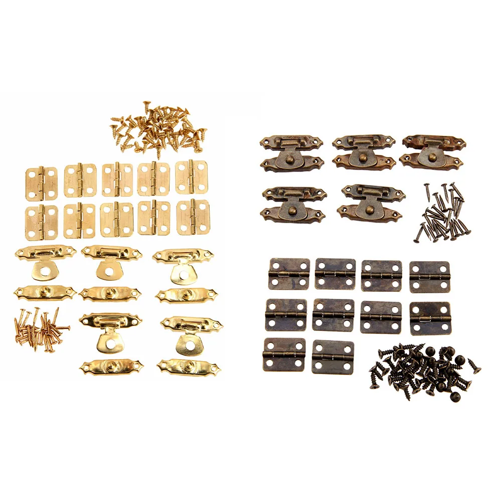 

15pcs/set Antique Bronze Hinges 16*12mm With Box Latch Hasp Clasps 26*15mmw/screws Retro Buckle Padlock Wood Jewelry Case Lock