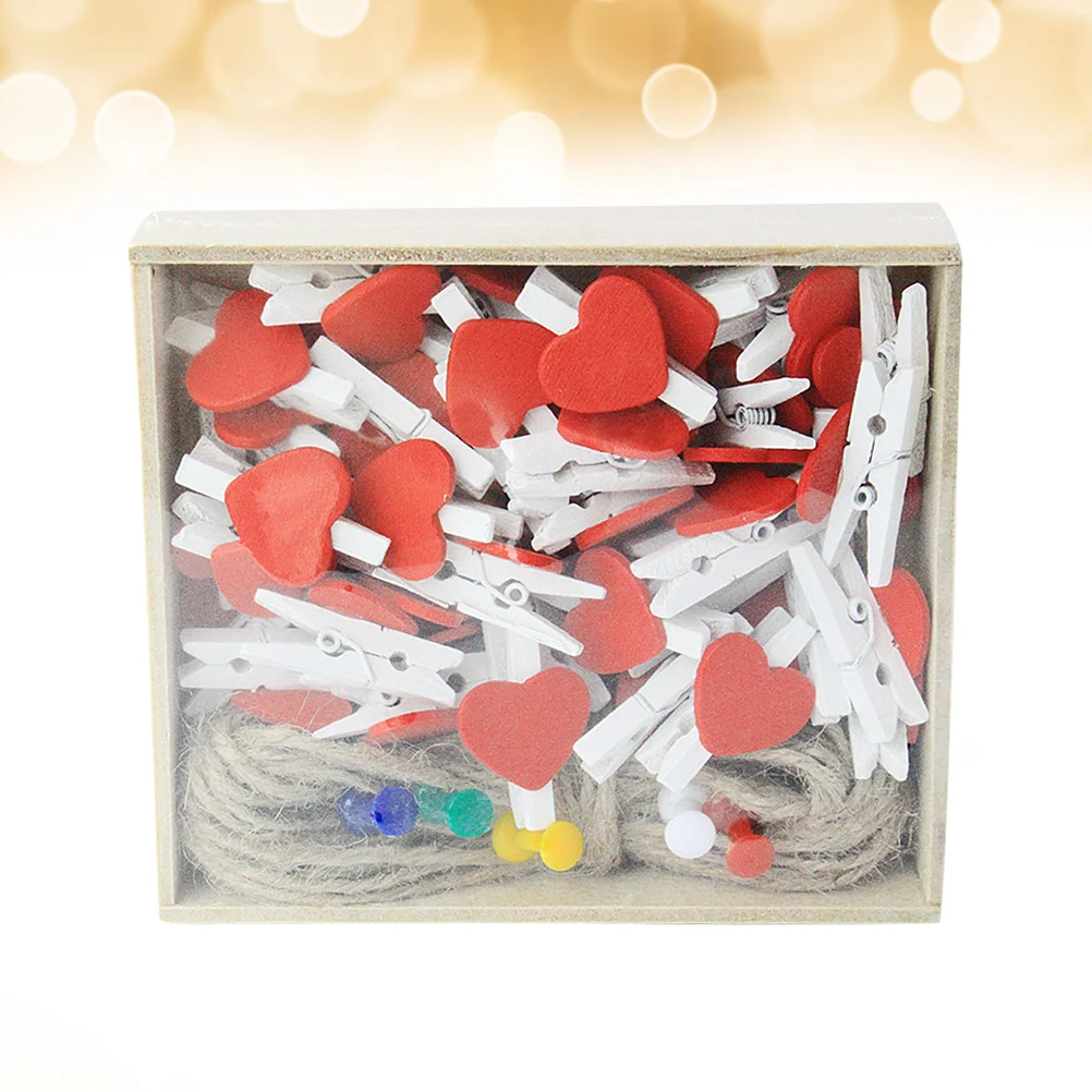 56 Pcs Clothespins Wooden Heart Shape Lovely Photo Pegs Note Clips Paper for Scrapbooking |