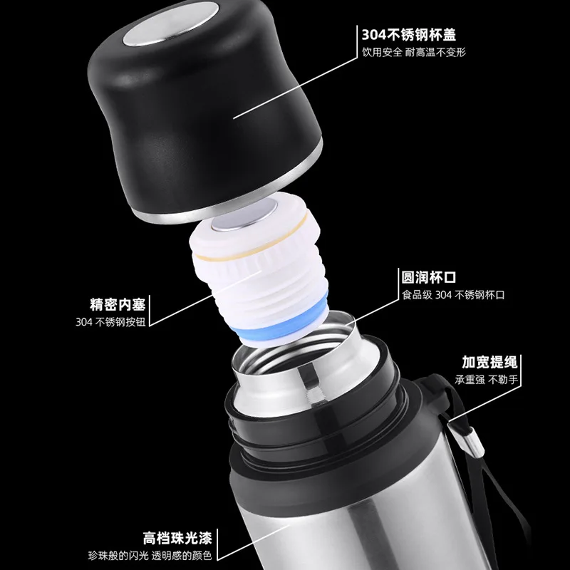 New 304 Stainless Steel Vacuum Flask with Handle Sports Outdoor Water Bottle Large Capacity Portable Handy Cup enlarge