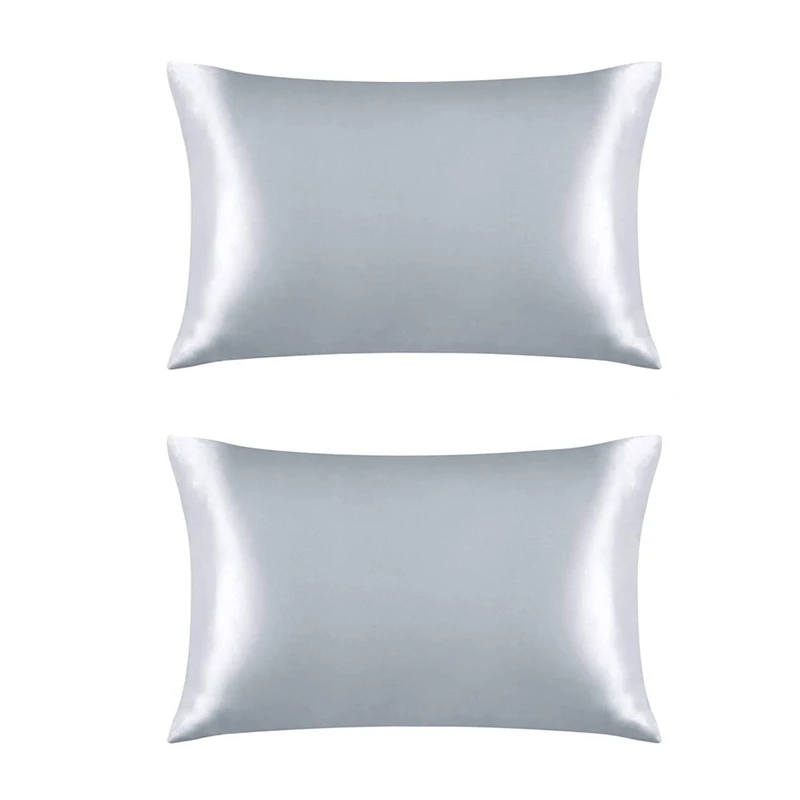 

2X Both Sides Natural Pure Mulberry Silk Pillowcase for Hair and Skin, 600 Thread Count 50X75cm-Silver Gray