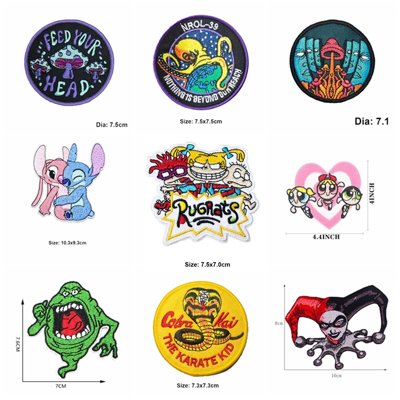 

Patches on Iron Cartoon Clown Girls Clothes Hippie Letters Badges Stripes Embroidery Patches DIY Iron Patch Clothes Stickers