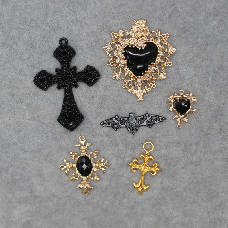 

Heart-Shaped Accessories Black Cross Bat DIY Dark Retro Lolita Crown Accessories Material For Jewelry Making Shoes Decoration