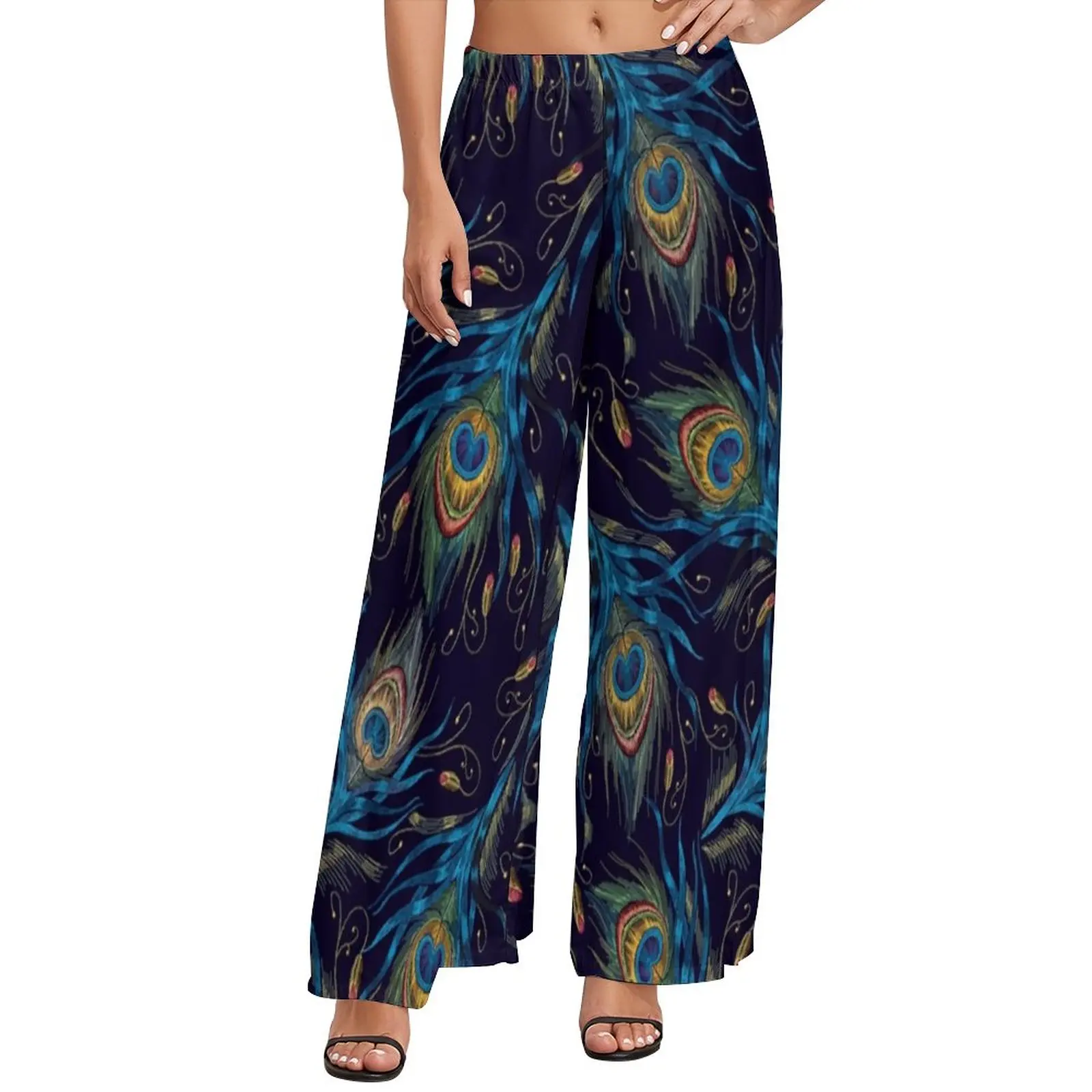

Tails Of Peacocks Pants Peacock Art Print Beach Straight Wide Leg Pants High Waisted Casual Trousers Big Size 5XL 6XL