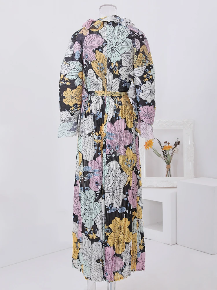 Платье длинное Плиссированное с поясом и оборками 32C731