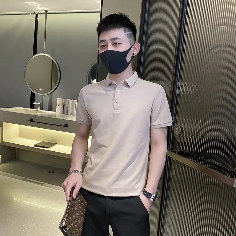 Мужская Однотонная рубашка-поло Повседневная с коротким рукавом модель A34 на