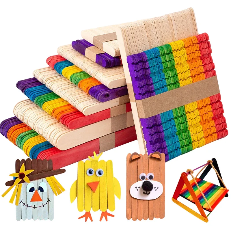 

50Pcs Natural Wooden Sticks Popsicle Ice Cream Stick Child DIY Handmade House Art Craft Kids Toys Gift Birthday Party Decoration