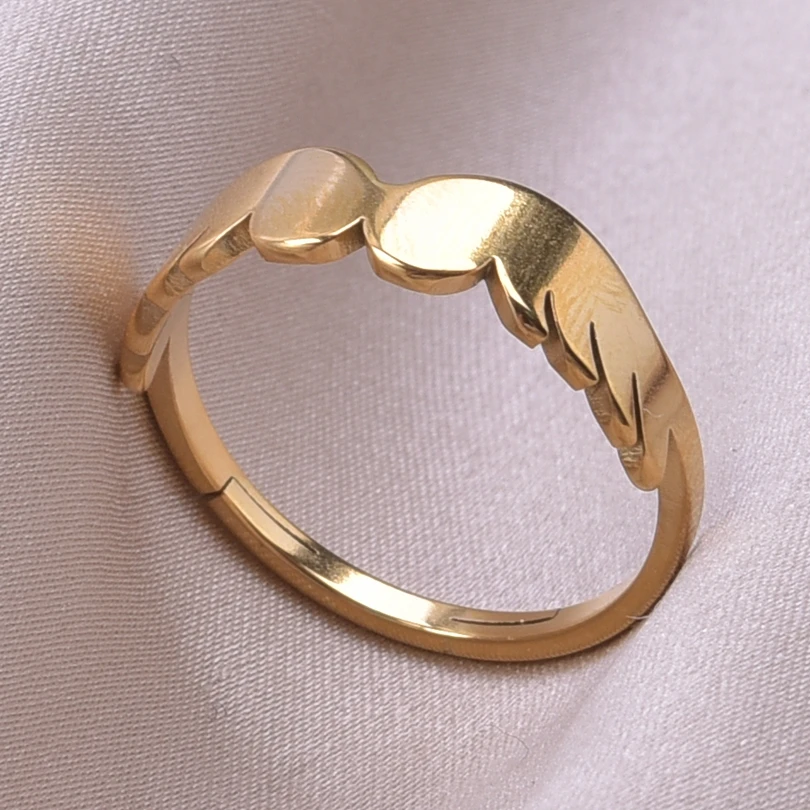 

Plain Open Adjustable Angel Wings Ring Gold Color Stainless Steel Ring Vintage Finger Jewelry Anillo Acero Inoxidable Mujer Gift