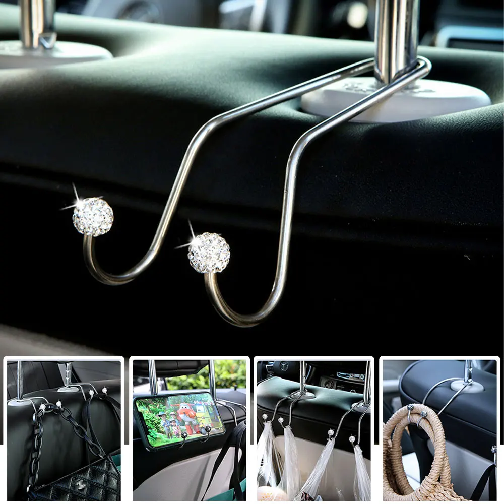 

Universal Car Seat Back Hook Bling Diamond Car Hangers Organizer Seat Headrest Hooks Durable Auto Backseat Storage Hooks