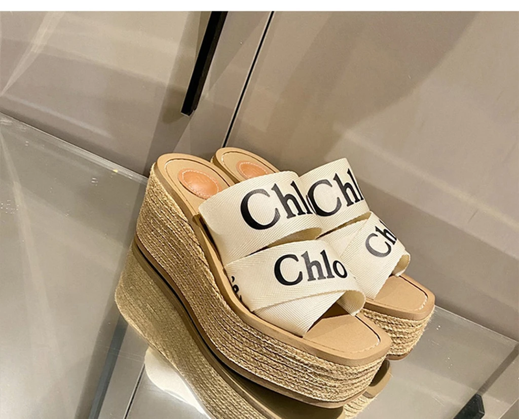 

2022 Summer New Style Lady Shoes Woman Slipper Jute Wedge Beach Holiday High Heel Sandal