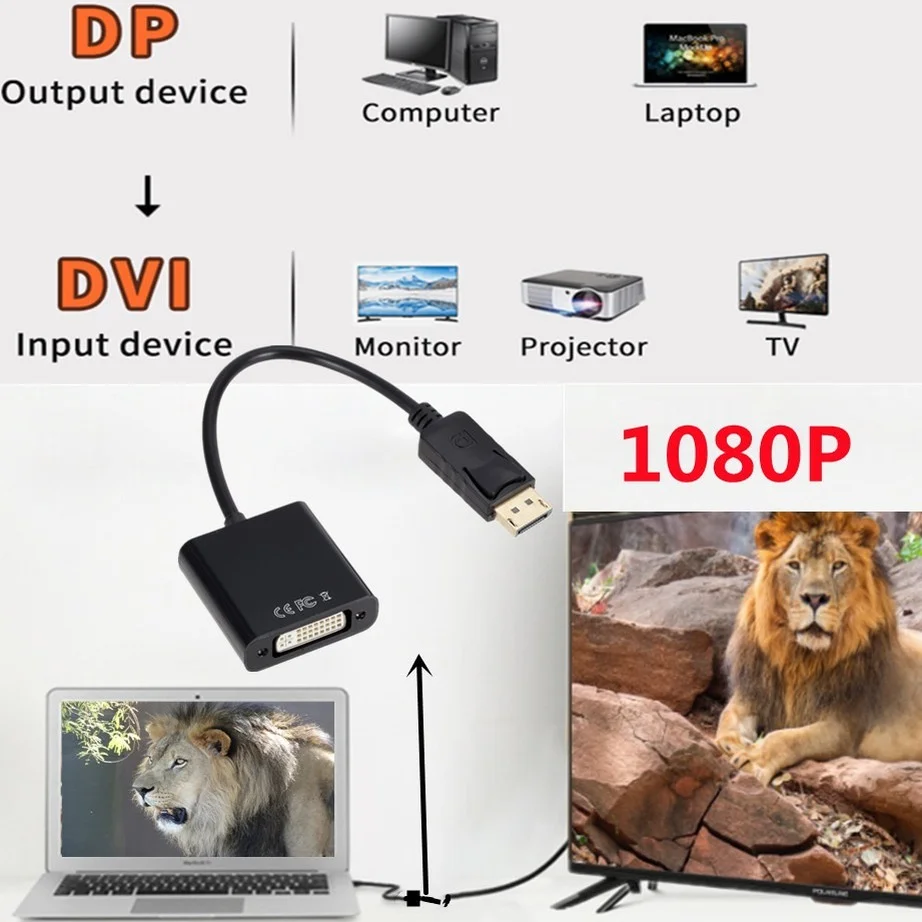 Фото Адаптер YIGETOHDE 1080P для порта дисплея DP-DVI, кабель-преобразователь вилка-гнездо для мониторов и проекторов №2