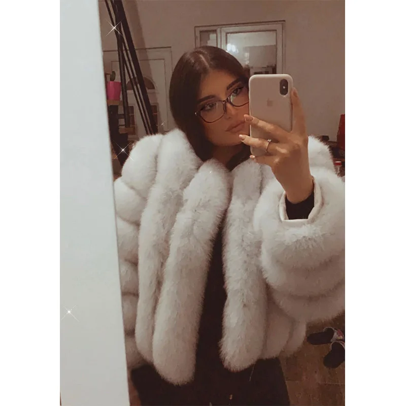 Real Fox Fur Coat Winter Warm Fashion O-Neck Collar Natural Fur New Style