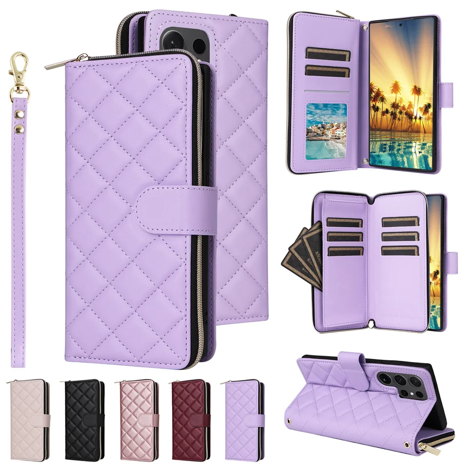 Кожаный чехол-книжка на молнии для Samsung Galaxy S24 Ultra S23 Plus S22 S21 FE