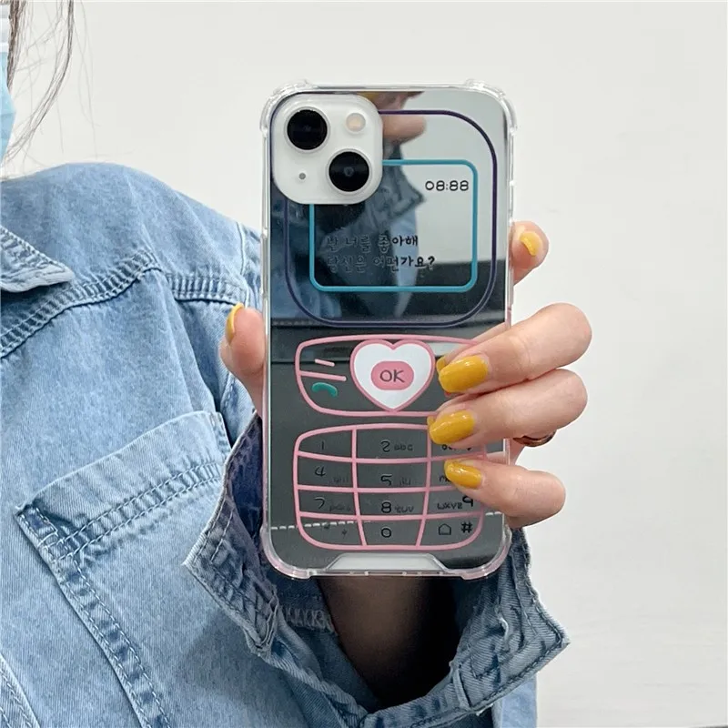 

South Korea Cute Creative Phone Key Mirror Couple Soft Case For Iphone 11 12 13 Pro Max 7 8 Plus Xr X Xs Anti-drop Cover Fundas