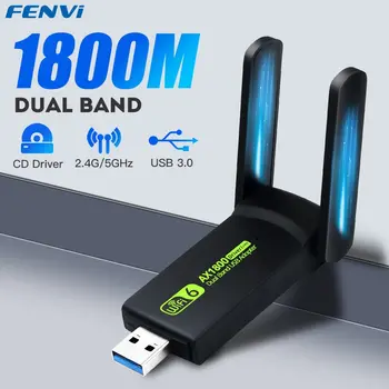 1800Mbps WiFi 6 USB 3.0 Adapter 802.11AX Dual Band 2.4G/5GHz Wireless Wi-Fi Dongle Network Card RTL8832AU Support Win 10/11 PC 1