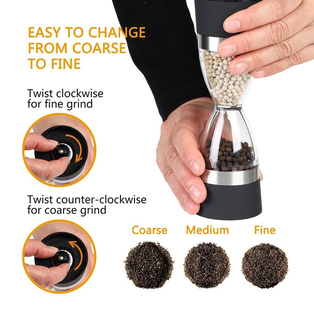 

Hourglass Shape Dual Salt Pepper Mill Spice Grinder Pepper Shaker for Kitchen Cooking Tools Easy to Clean Manually 2 in 1