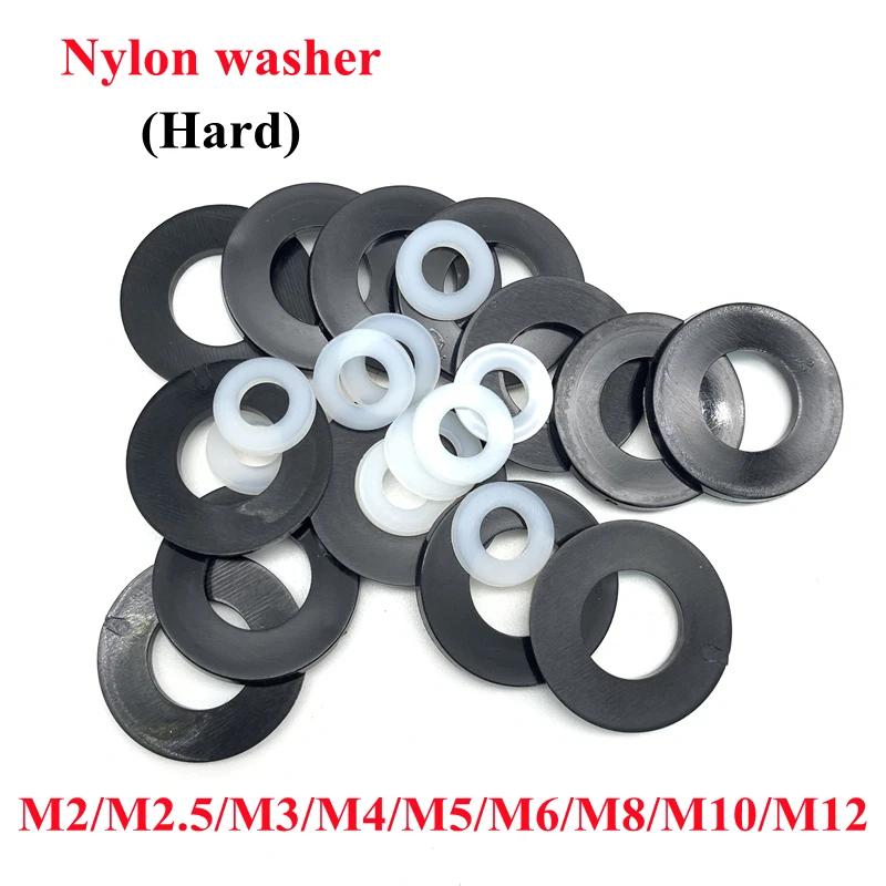 

1000pcs Nylon Gasket M2 M2.5 M3 M4 M6 M8 M10 White Black Plastic Nylon Flat Washer Plane Spacer Insulation Gasket Ring For Screw