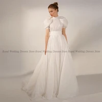 high quality a line wedding dresses draped open back puff sleeve sashes ribbon bow 2022 summer floor length gowns robe de ma