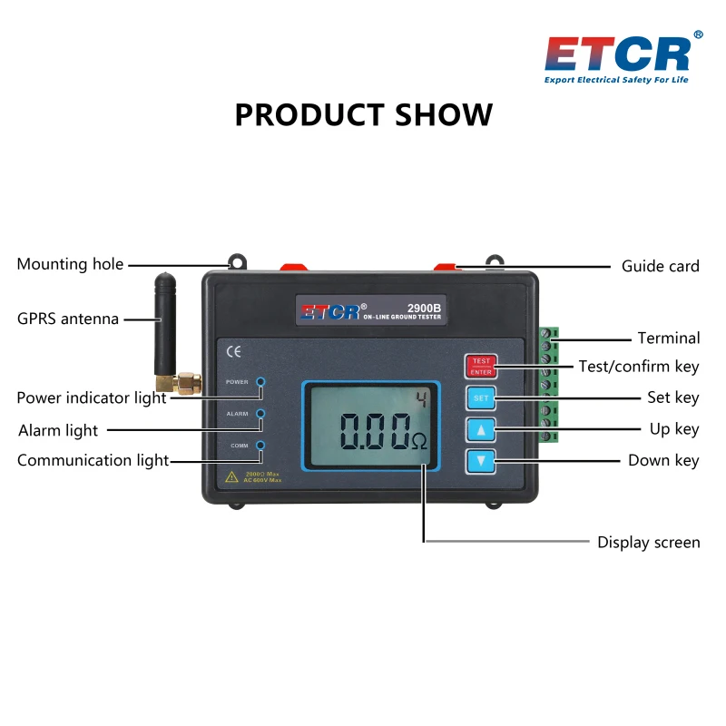 ETCR2900B GPRS Сопротивление земли Онлайн-тестер заземления 2000 Ом Измеритель