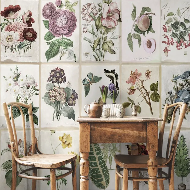 

Vintage Floral Wallpaper Antique Art Wall Mural Peel and Stick