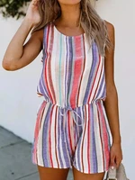 womens summer colorful striped o neck sleeveless romper casual slim bandage o neck beach rompers sleeveless bodysuit playsuit