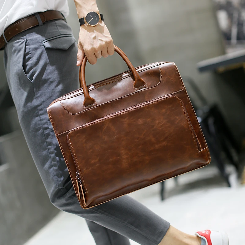 

Horse Briefcases Man Handbag Bag Bags Crossbody Tote Travel Messenger Business Crazy Briefcase Casual Pu Leather Men Brand Men's