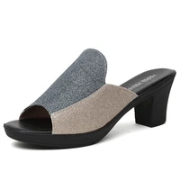 slides women 5cm high heels womens beach sandals lightweight office casual slip on slippers anti slip walking shoes