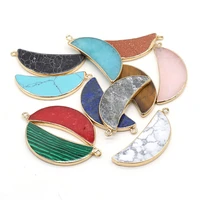natural stone pendants gold plated lapis lazuli malachite moon shape charms for jewelry making diy necklace earring gifts