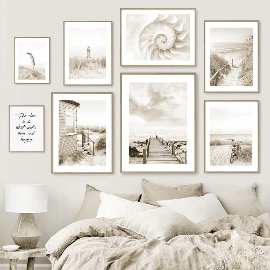 

Sea Sandy Beach Feather Weed Chalet Bike Nordic PostersWall Art Canvas Painting And Prints Wall Pictures For Living Room Decor