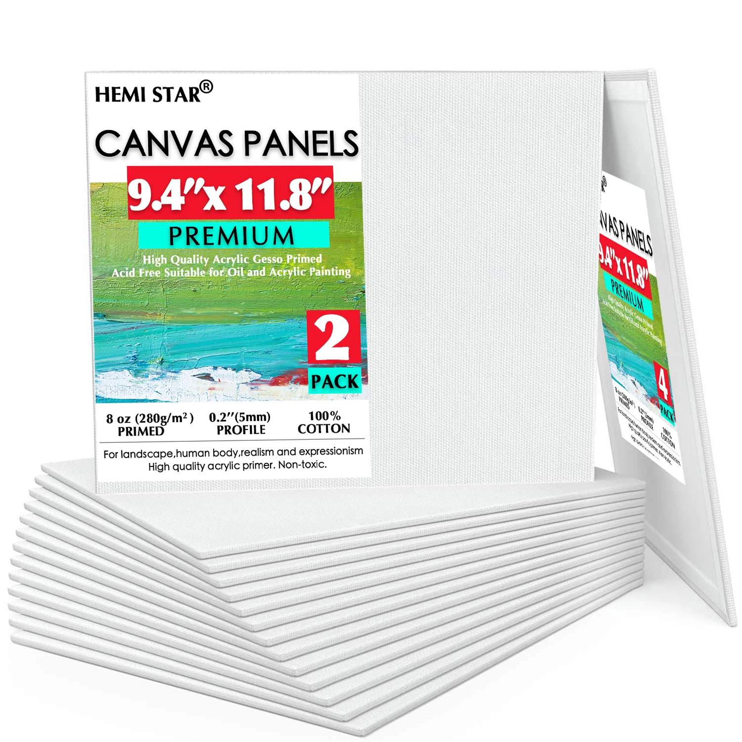 

Canvas Panels 2-Pack 8 Oz Primed Acid-Free 24x30cm-9.4x11.8in 100% Cotton Paint Canvas for Painting, Blank Canvas for Artist