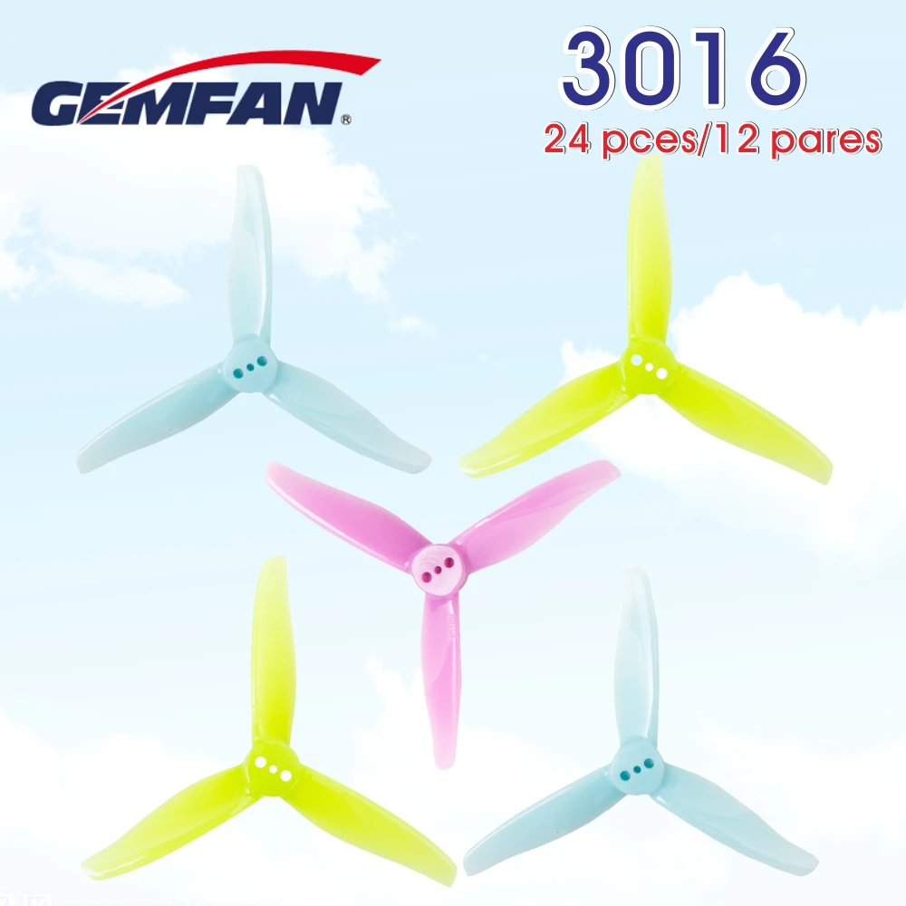 

24 pcs / 12 pairs Gemfan 3016 Propeller 1.5m hole 3 inch 3-Blade CW CCW FPV Propeller Mini Props For 3inch FPV Racing Drone