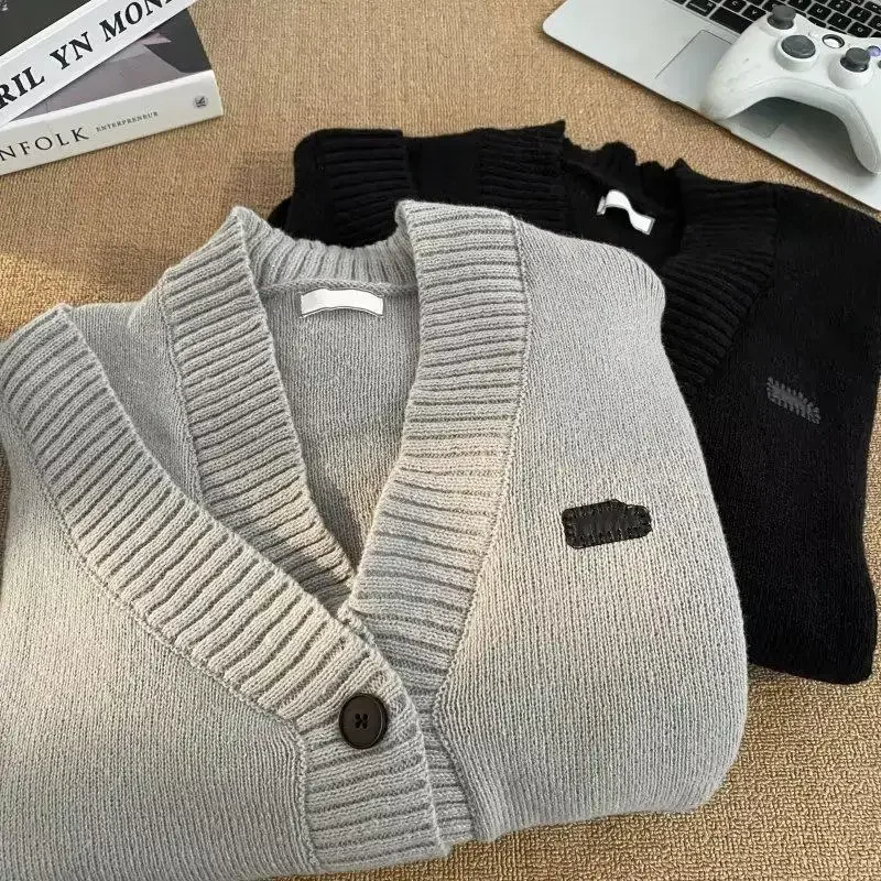 V-Neck Sweater Men's Winter Thickened Casual Knitted Top Grey Cardigan Jacket For Autumn/Winter Outerwear |