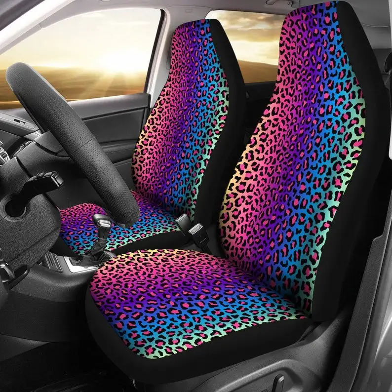 

Colorful Pink Purple Animal Print Leopard Cheetah Car Seat Covers Pair, 2 Front Seat Covers, Car Seat Protector, Car Accessories