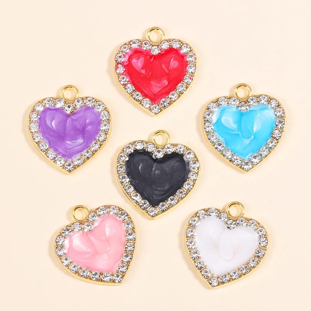 

10Pcs Colourful Enamel Love Heart Pendant For Women Fine Zircon Charm Necklace Earrings Romantic Valentines Day Jewelry Crafts