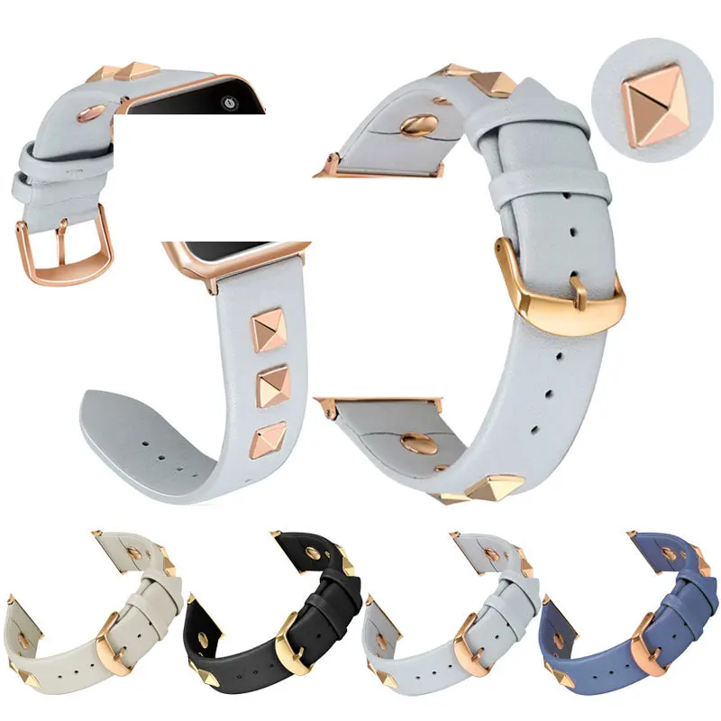 

Подходит для Apple Watch с заклепками, кожаный ремешок для часов серии 7 6 SE 5 4 3 2
