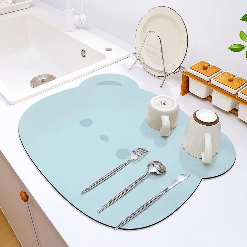 

Cartoon Kitchen Draining Mat Cup Dish Drying Pad Water Absorbent Bathroom Sink Drain Mats Cushion Home Table Decor Placemat