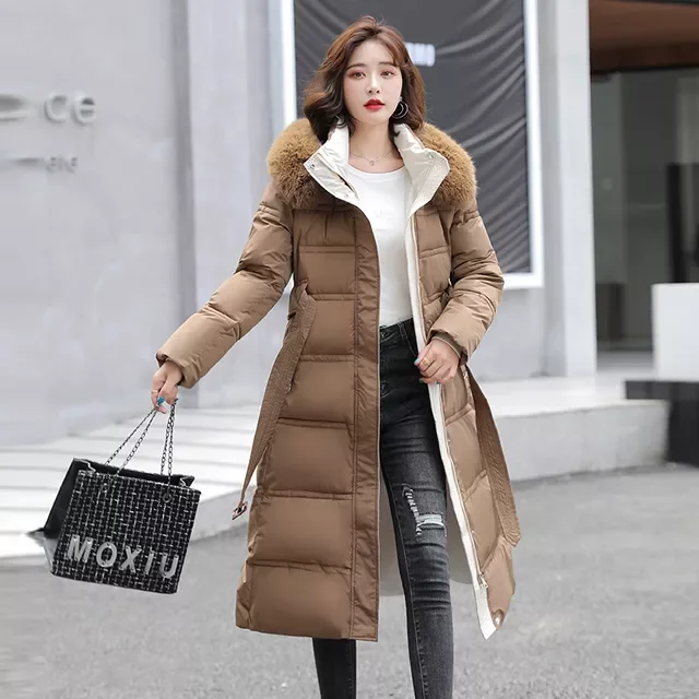 New2022 jacket in heavy hair get long temperament of cultivate morality show belt down cotton-padded jacket female coat