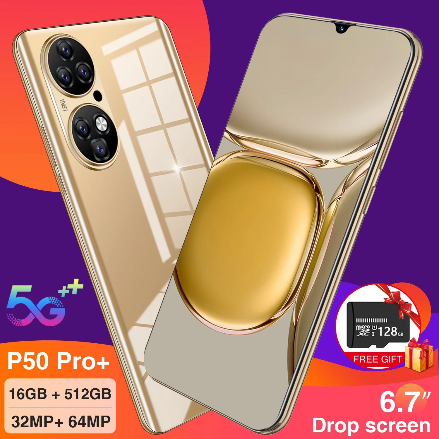 

Global Version 6.7 Inch Large Screen 5G Smartphone 16GB+512GB for Huawei P50 Pro+ Cellphone Xiaomi Samsung Apple Mobile Phone
