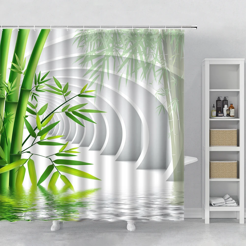 

Zen Bamboo Shower Curtain 3d Channel Water Koi Landscape Bathroom Curtain Set with Hooks Washable Fabric Shower Curtains Machine