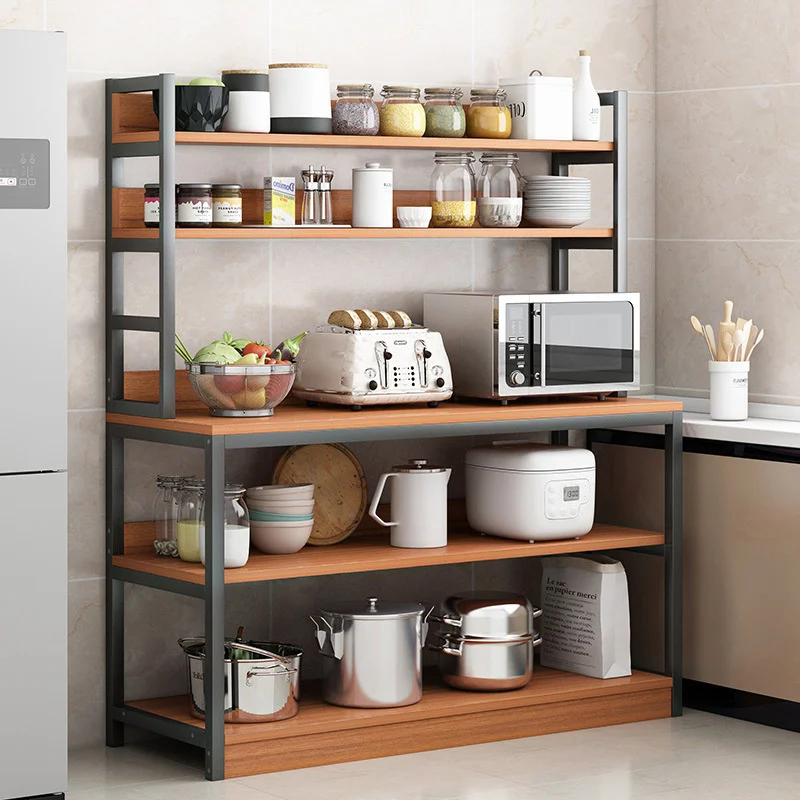 

Kitchen Spice Rack Floor Multi-layer Shelf For Microwave Oven Widened Tableware Steel Wood Vegetables Storage Shelves